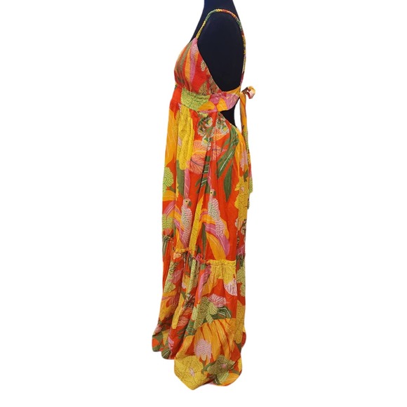 Farm Rio Red Neon Floral Tiered Cotton Maxi Dress Size XL - Picture 7 of 16
